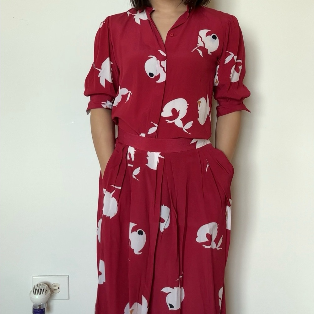 Jones NY Vintage Red Blouse Skirt Set